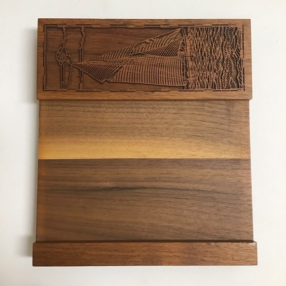 Walnut Desk SET Sailing Laser Engraved Note Pad Paper Clip Pen Holder Vintage - Picture 2 of 16